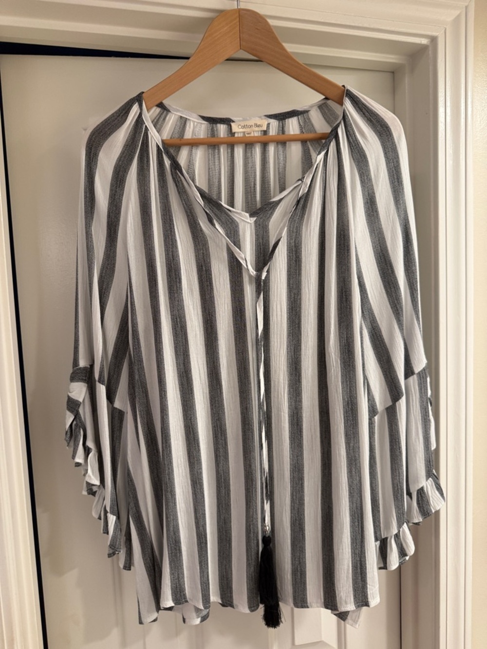 Black & White Striped Peasant Blouse